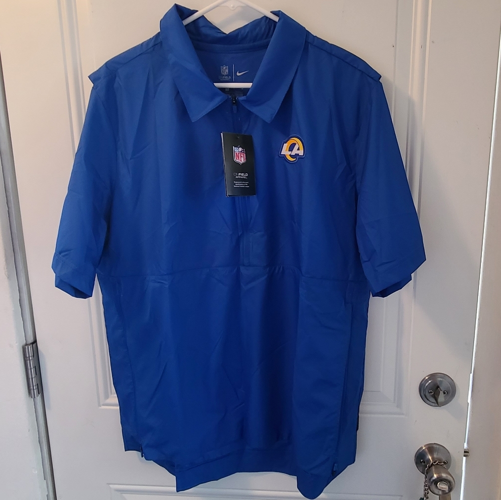 Nike LA Rams Sideline Coaches Half-Zip Short Sleeve Jacket Royal Blue  Size L